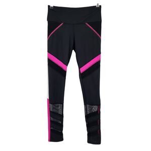 Lucky in Love Black Mesh Panel Leggings Elastic Waist Pink White Size Small